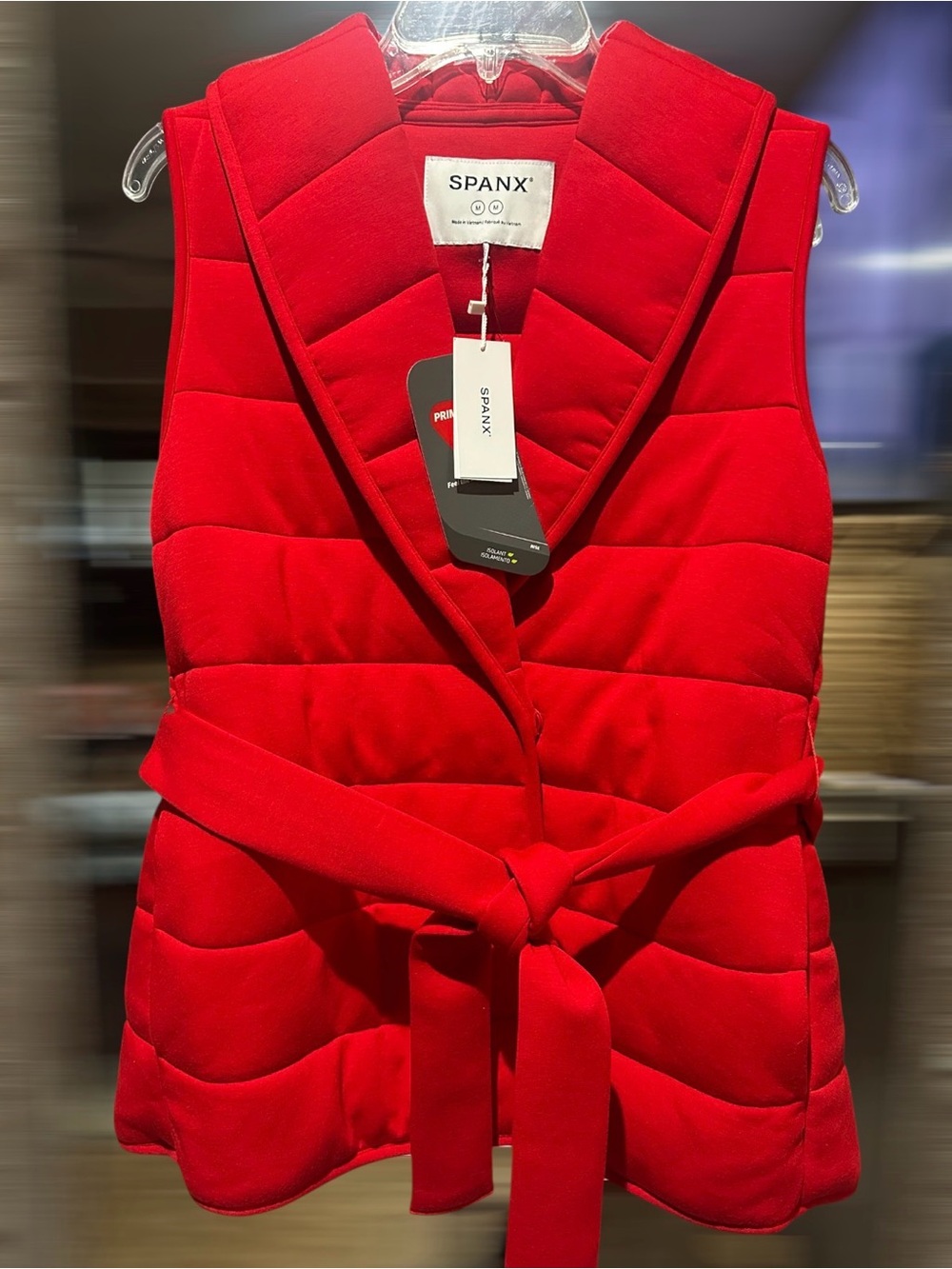SPANX Red Quilted Sleeveless Belted Puffer Vest - Size M